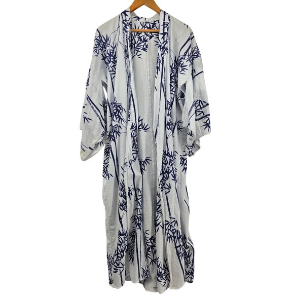 Vintage Japanese Kimono Robe Medium Bamboo Pattern 100% Cotton Made In Japan - Picture 1 of 8